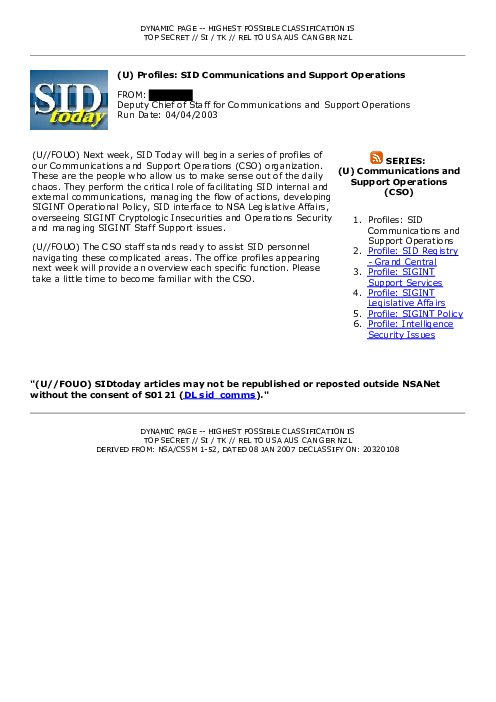 2003-04-04 SIDToday - Profiles SID Communications and Support Operations