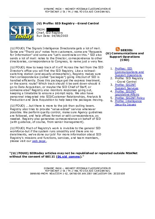 2003-04-08 SIDToday - Profile SID Registry - Grand Central