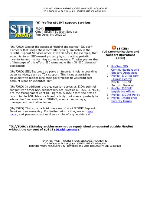 2003-04-09 SIDToday - Profile SIGINT Support Services