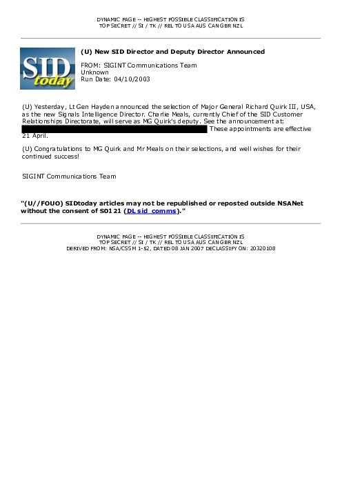 2003-04-10 SIDToday - New SID Director and Deputy Director Announced