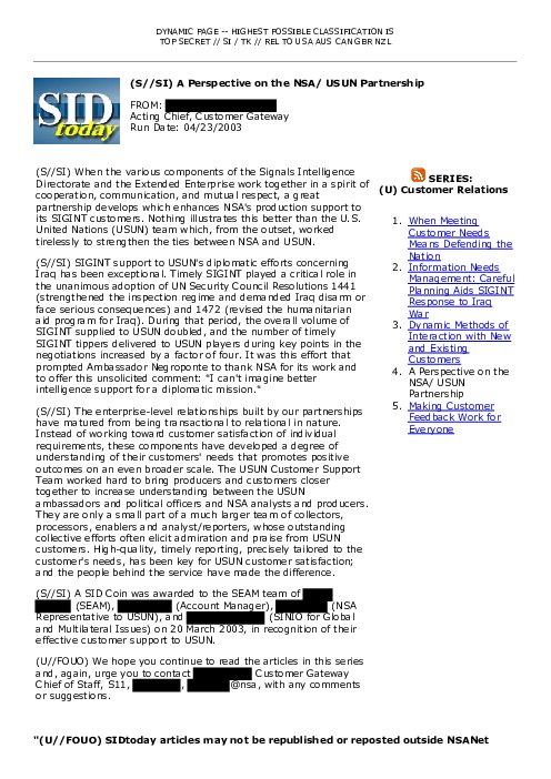 2003-04-23 SIDToday - A Perspective on the NSA USUN Partnership