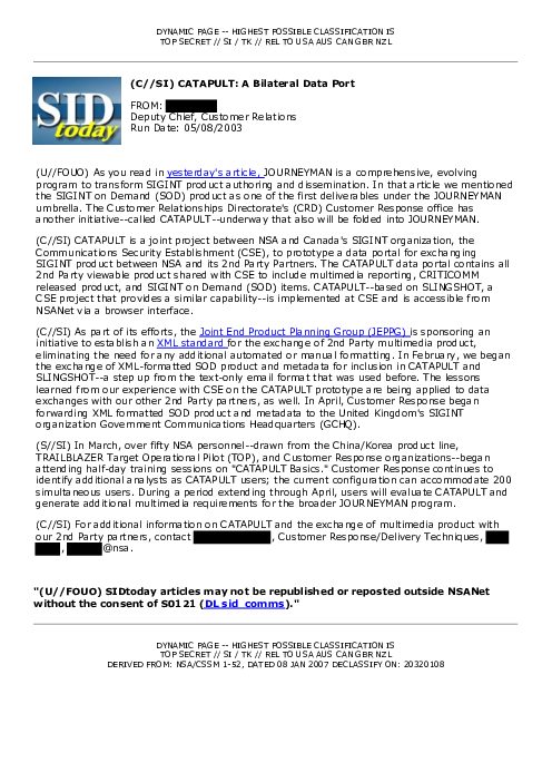 2003-05-08 SIDToday - CATAPULT A Bilateral Data Port
