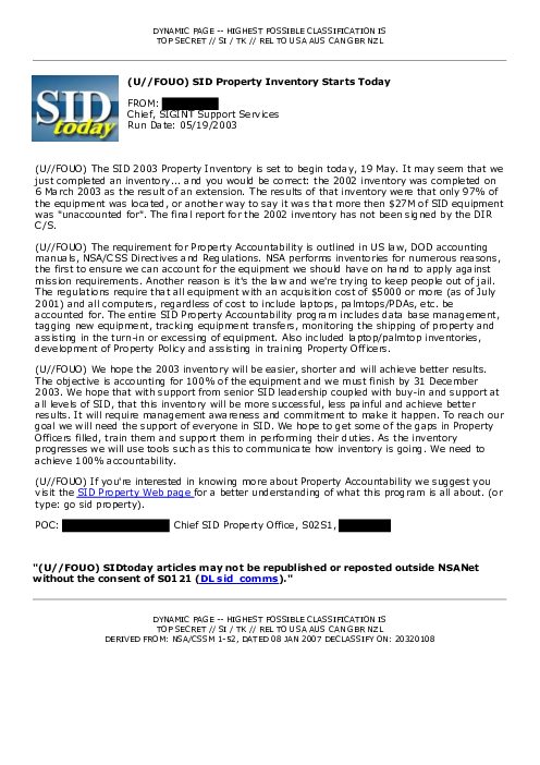 2003-05-19 SIDToday - SID Property Inventory Starts Today