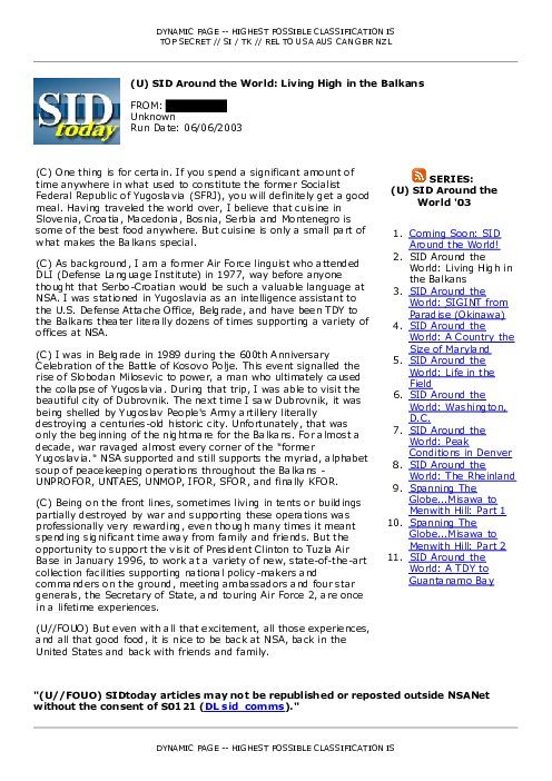 2003-06-06 SIDToday - SID Around the World Living High in the Balkans