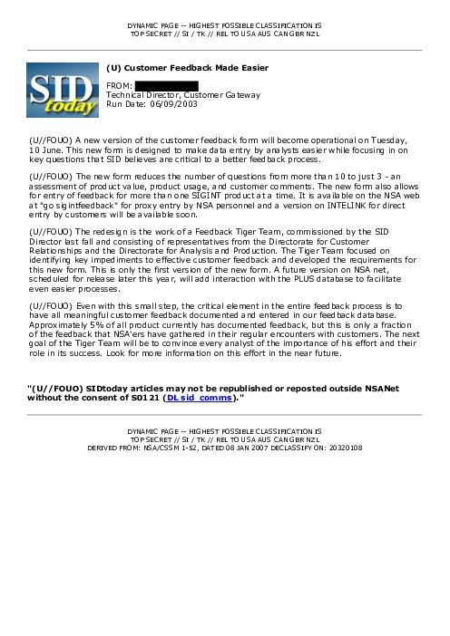 2003-06-09 SIDToday - Customer Feedback Made Easier