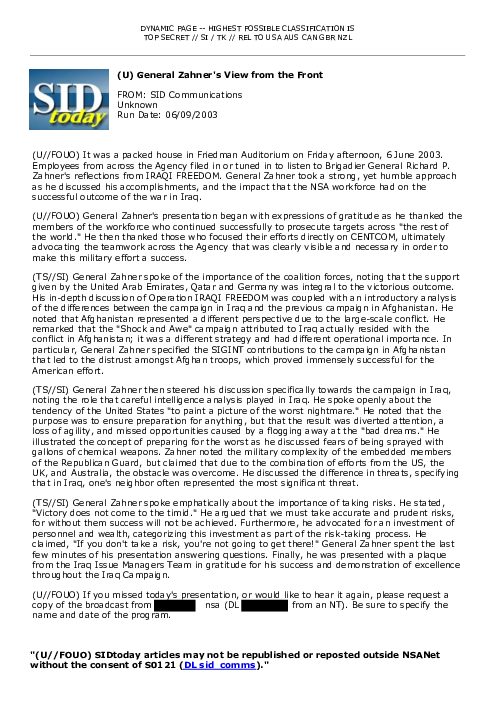2003-06-09 SIDToday - General Zahners View from the Front