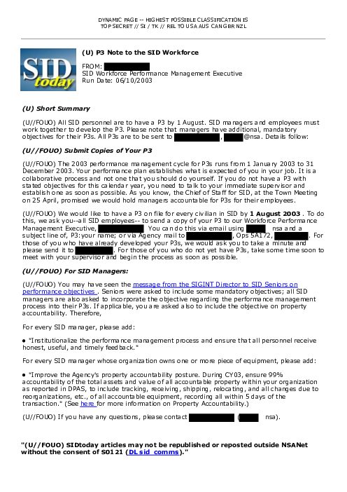 2003-06-10 SIDToday - P3 Note to the SID Workforce