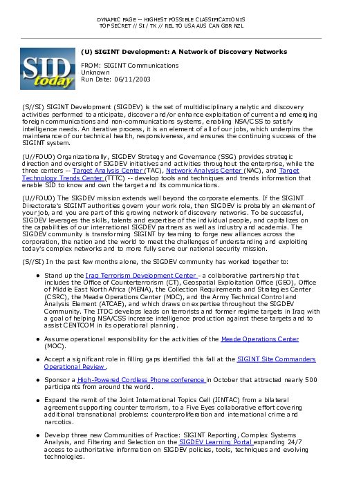 \⠀唀尩 SIGINT Development: A Network of Discovery Networks
