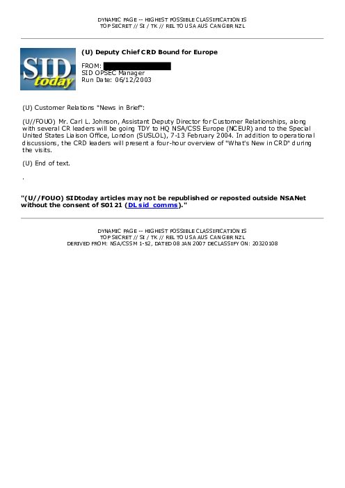 2003-06-12 SIDToday - Deputy Chief CRD Bound for Europe