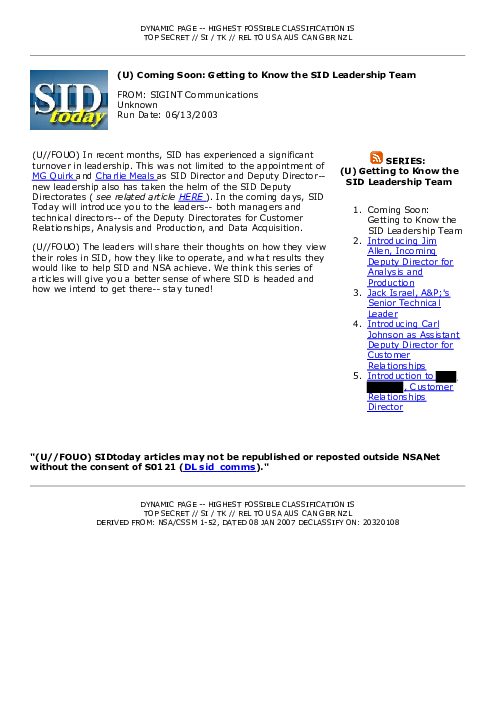 2003-06-13 SIDToday - Coming Soon Getting to Know the SID Leadership Team
