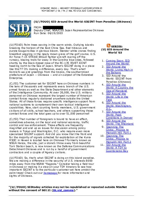 (U//FOUO) SID Around the World: SIGINT from Paradise (Okinawa)
