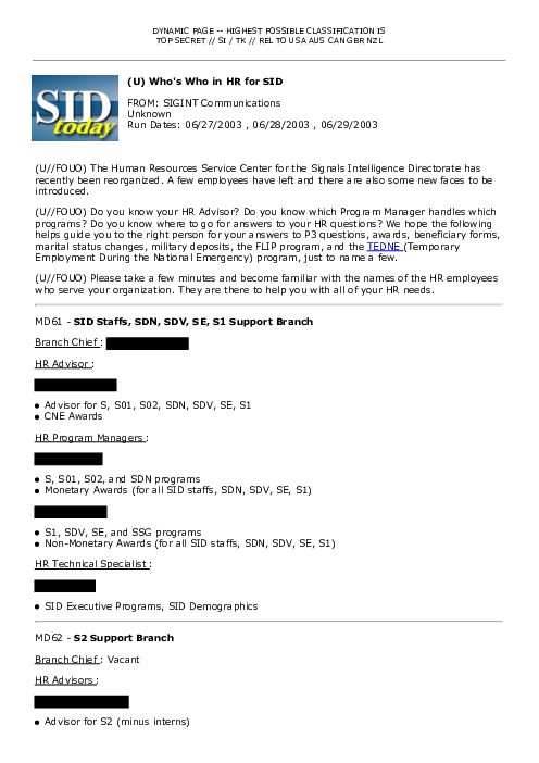 (U) Who's Who in HR for SID