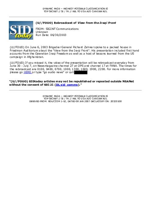 2003-06-30 SIDToday - Rebroadcast of View from the Iraqi Front