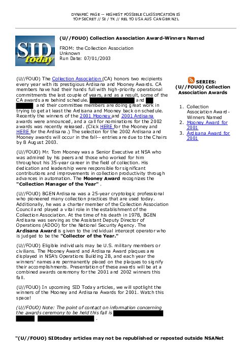 2003-07-01 SIDToday - Collection Association Award-Winners Named
