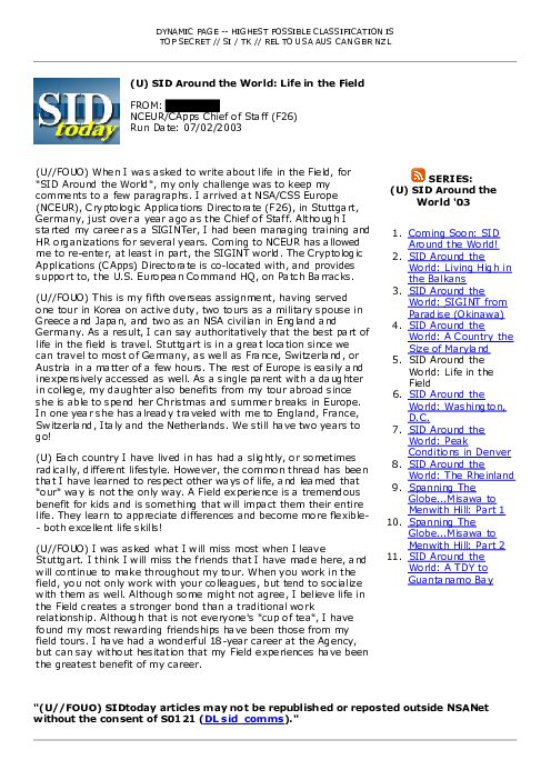 2003-07-02 SIDToday - SID Around the World Life in the Field