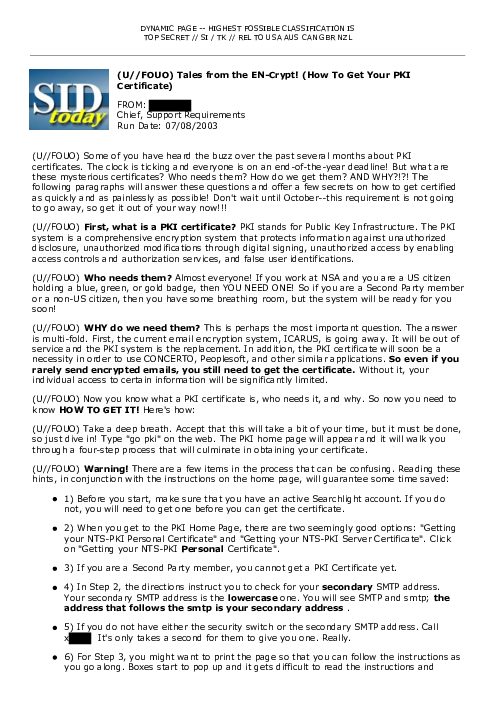 2003-07-08 SIDToday - Tales from the EN-Crypt How To Get Your PKI Certificate