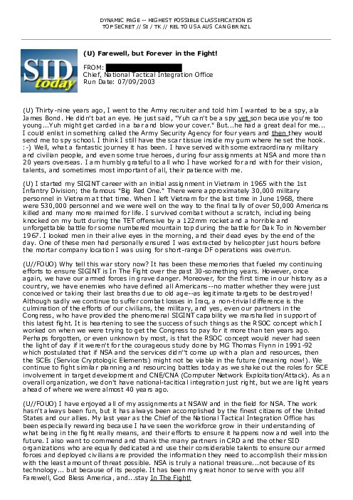 2003-07-09 SIDToday - Farewell but Forever in the Fight