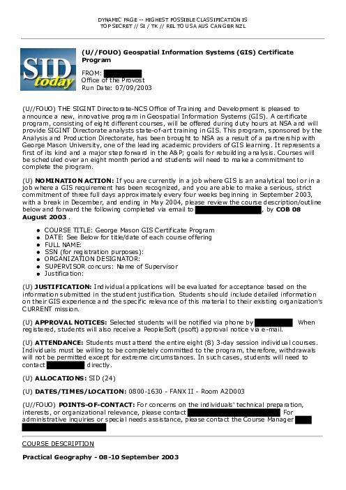 2003-07-09 SIDToday - Geospatial Information Systems GIS Certificate Program
