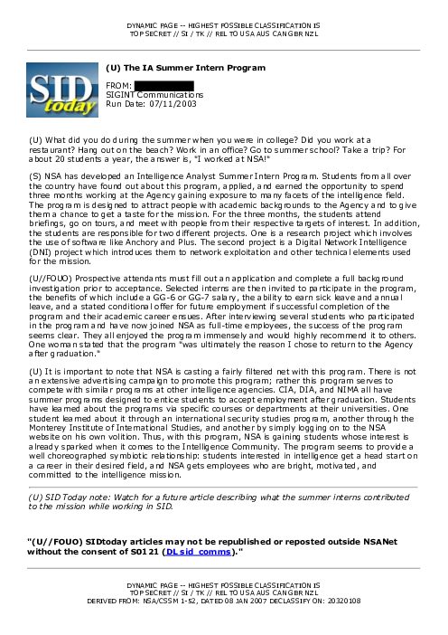 2003-07-11 SIDToday - The IA Summer Intern Program
