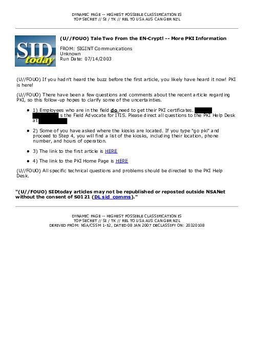 2003-07-14 SIDToday - Tale Two From the EN-Crypt -- More PKI Information