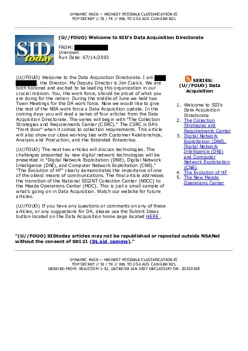2003-07-14 SIDToday - Welcome to SIDs Data Acquisition Directorate