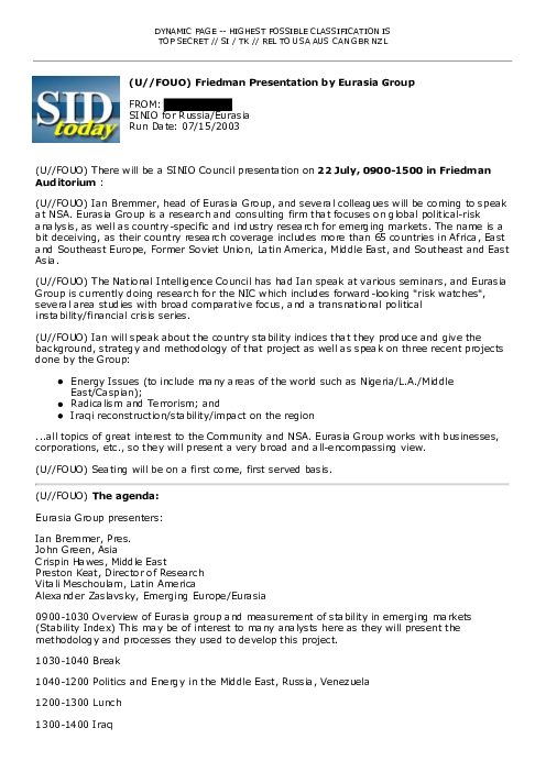 2003-07-15 SIDToday - Friedman Presentation by Eurasia Group
