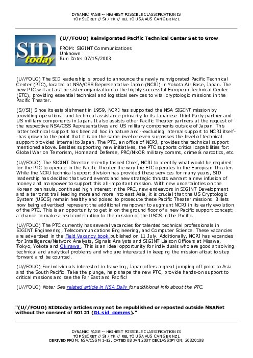 2003-07-15 SIDToday - Reinvigorated Pacific Technical Center Set to Grow