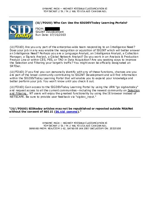 2003-07-16 SIDToday - Who Can Use the SIGDEVToday Learning Portals