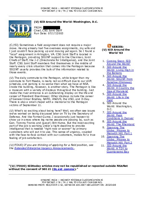 2003-07-17 SIDToday - SID Around the World Washington DC
