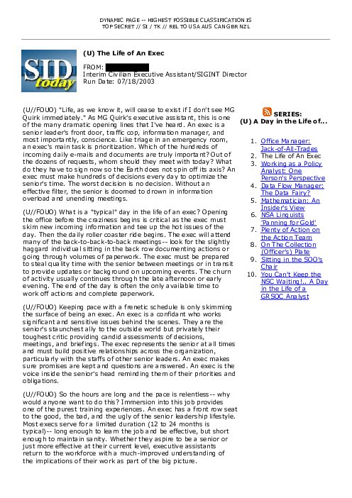 2003-07-18 SIDToday - The Life of An Exec