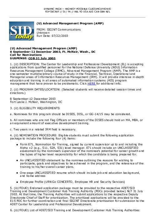 2003-07-22 SIDToday - Advanced Management Program AMP