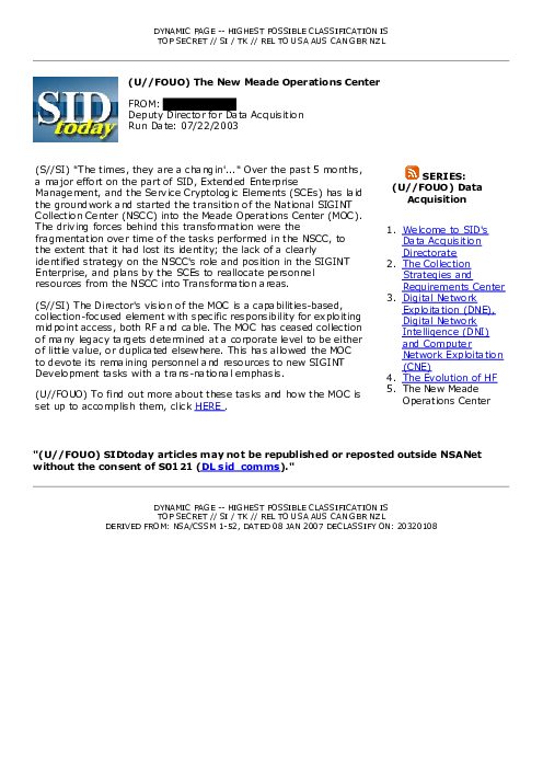 2003-07-22 SIDToday - The New Meade Operations Center