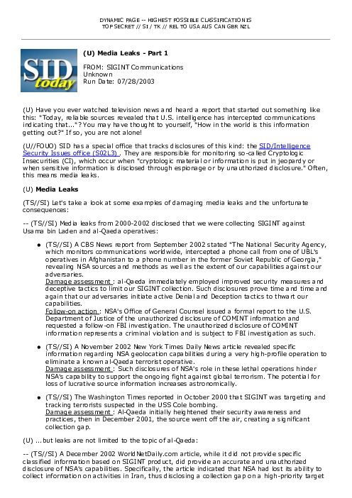 2003-07-28 SIDToday - Media Leaks - Part 1