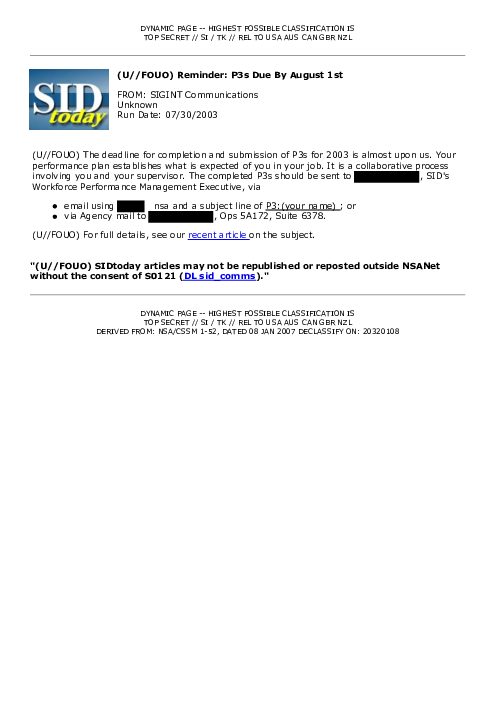2003-07-30 SIDToday - Reminder P3s Due By August 1st