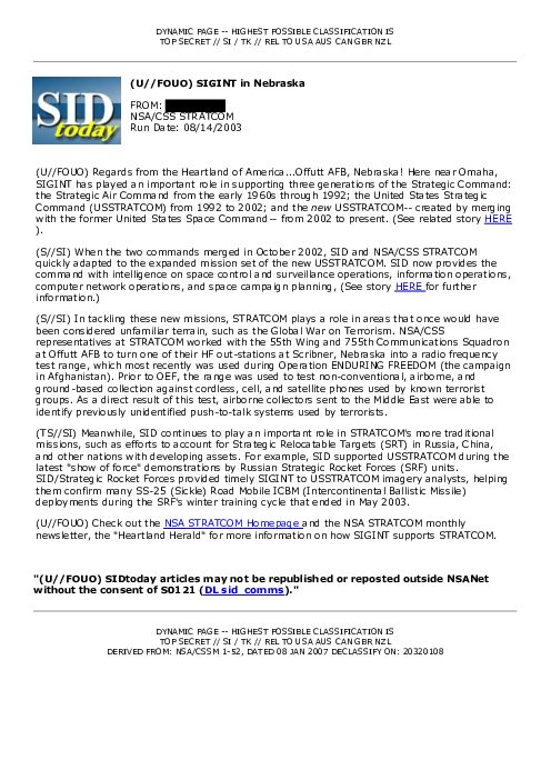 2003-08-14 SIDToday - SIGINT in Nebraska