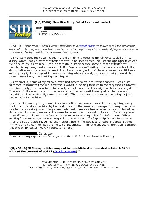 2003-08-15 SIDToday - New Hire Story What Is a Loadmaster