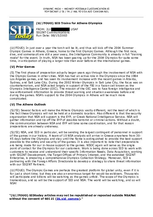 2003-08-15 SIDToday - SID Trains for Athens Olympics
