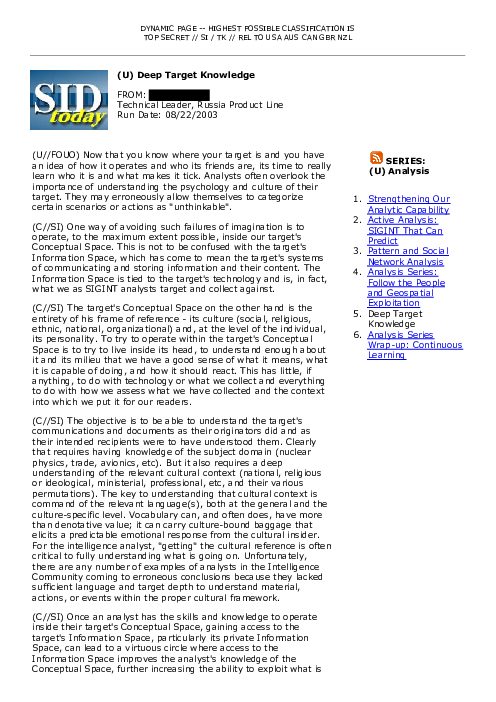 2003-08-22 SIDToday - Deep Target Knowledge