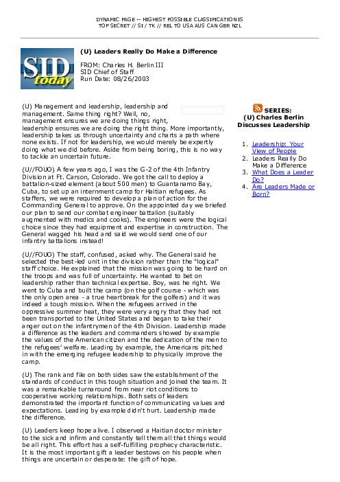 2003-08-26 SIDToday - Leaders Really Do Make a Difference