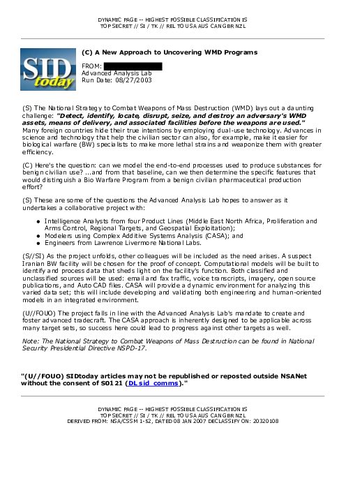 2003-08-27 SIDToday - A New Approach to Uncovering WMD Programs