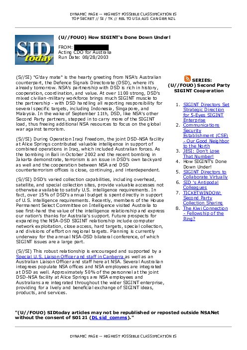 2003-08-28 SIDToday - How SIGINTs Done Down Under