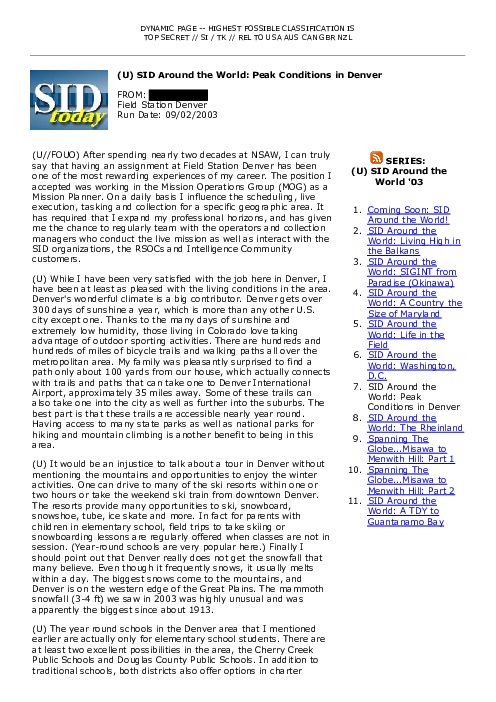 2003-09-02 SIDToday - SID Around the World Peak Conditions in Denver
