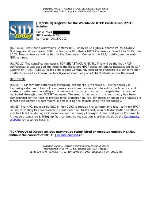 2003-09-15 SIDToday - Register for the Worldwide HPCP Conference 27-31 October