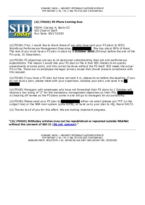 2003-09-17 SIDToday - P3 Plans Coming Due