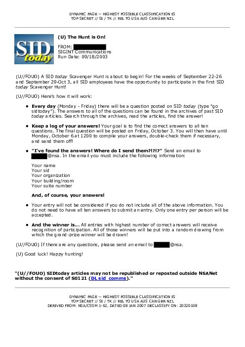 2003-09-18 SIDToday - The Hunt is On