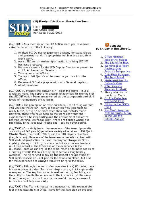 2003-09-29 SIDToday - Plenty of Action on the Action Team