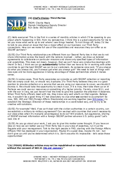 2003-09-30 SIDToday - Chefs Choice Third Parties