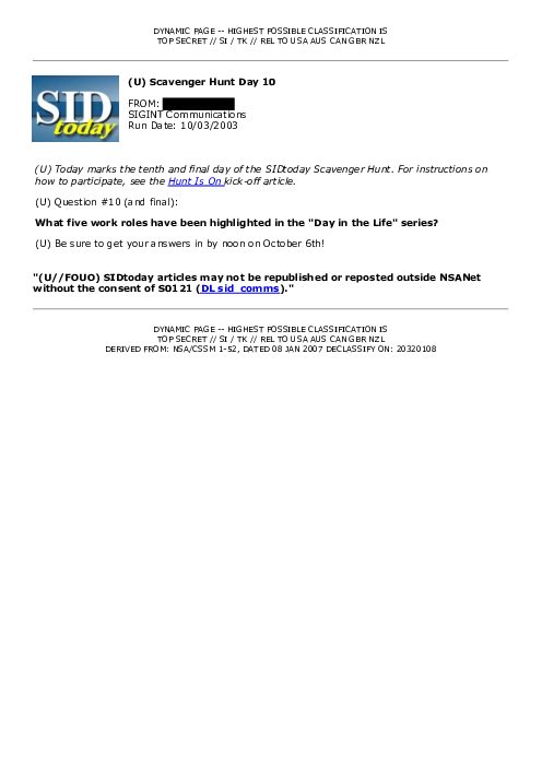2003-10-03 SIDToday - Scavenger Hunt Day 10