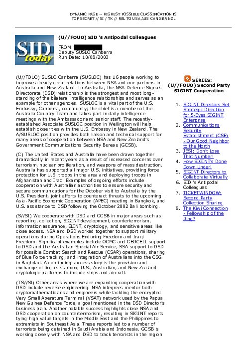 2003-10-08 SIDToday - SID s Antipodal Colleagues