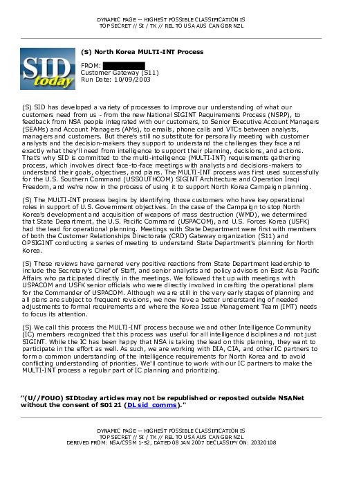 2003-10-09 SIDToday - North Korea MULTI-INT Process